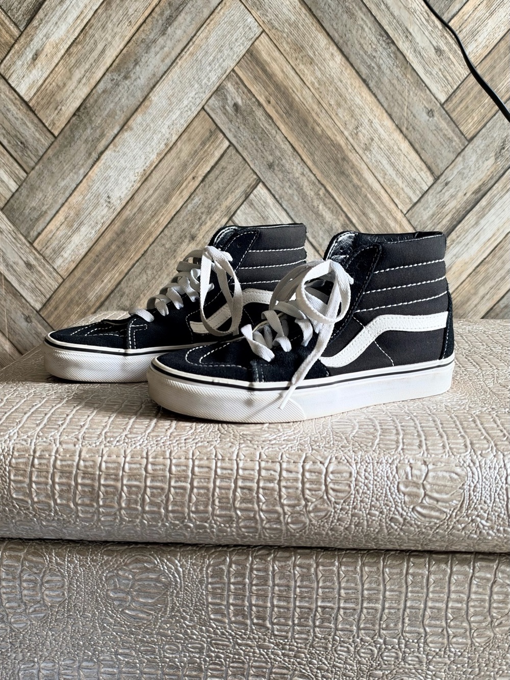 Vans Black and White Sk8-Hi Canvas High-Top Sneakers